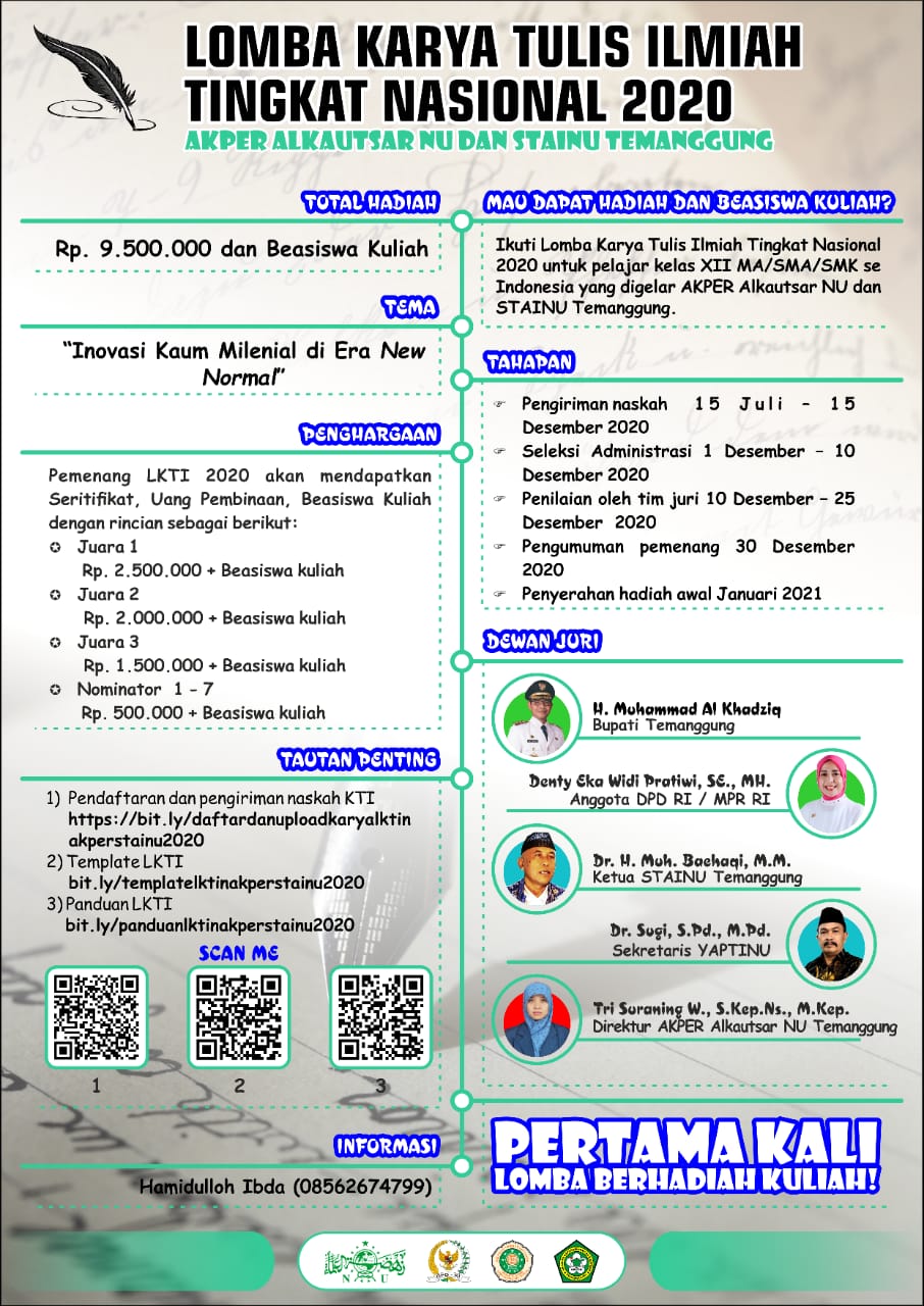 Lomba Karya Tulis Ilmiah Tingkat Nasional 2020 Akper Alkautsar dan Stainu Temanggung